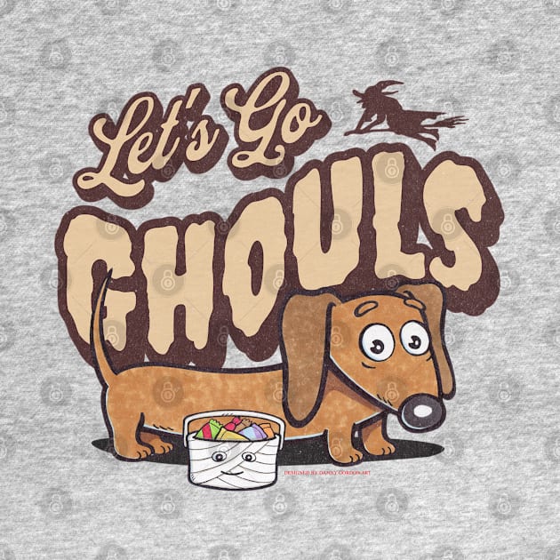 Funny and cute Ghouls with Doxie dachshund dog with fur baby and candy by Danny Gordon Art